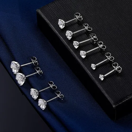 Vista 4 de 18K White GoldGold Plated Round Cut Cubic Zirconia Stud Earrings Sets for Women and Men 5 Pairs 3-7mm