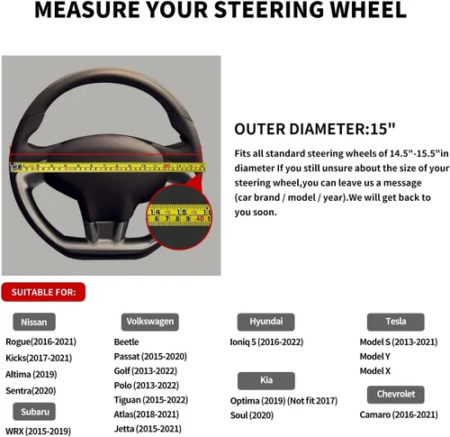 Vista 3 de Funda para volante en forma de D, protector de cuero de alta calidad para volante de automóvil, diseño deportivo de fibra de carbono, antideslizante