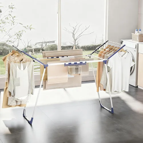 Vista 8 de APEXCHASER Tendedero de Ropa Plegable - Tendedero de Ropa de Gran Espacio, Tendedero de Lavandería con Alas con Clips para Calcetines para Colgar