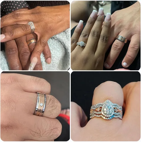 Vista 2 de Newshe Jewellery Juego de anillos de boda para él y ella, AAAAA, circonita cúbica, bandas de tungsteno para hombre y mujer, plata de ley 925, oro