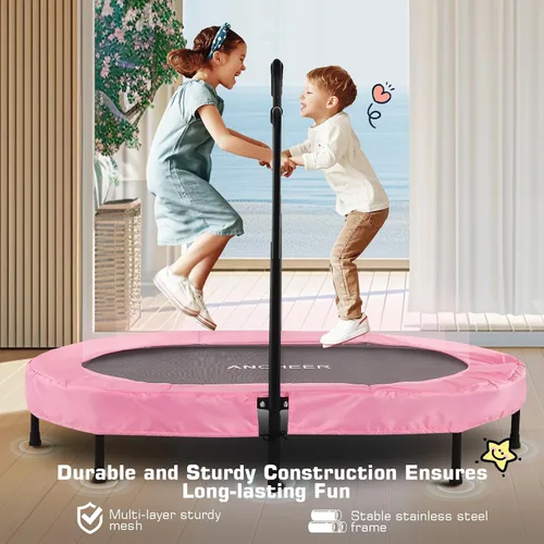 Vista 4 de ANCHEER Trampoline for Kids, Toddler Trampoline Indoor Sports and Outdoor Games 56" Kids Rebounder 220LBS Capacity with Adjustable Safety Handrail