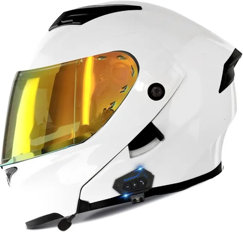 Vista 44 de Casco modular Bluetooth para motocicleta, aprobado por DOT, abatible, de cara completa, integrado, antivaho, doble visera, casco para motocicleta