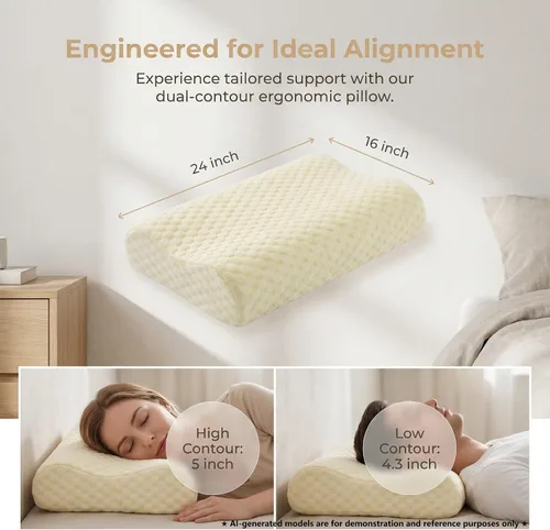 Vista 3 de Almohada cervical de espuma viscoelástica para aliviar el dolor de cuello, diseño de contorno ergonómico con funda de punto de seda de hielo lavable
