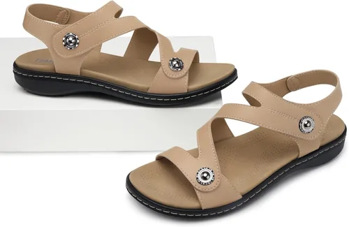 Vista 6 de TEMOFON Sandalias para mujer de verano elegante: puntera abierta, cómodas para caminar, sandalias planas con soporte para el arco, tallas 5-11