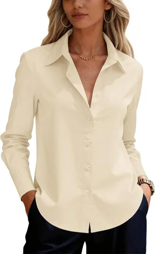 Vista 30 de siliteelon Camisas de vestir con botones para mujer, camisas de vestir de manga larga para mujer, camisas de trabajo de algodón de ajuste regular