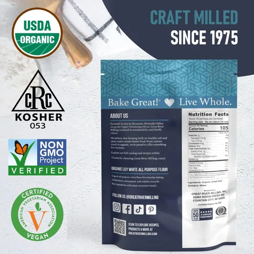Vista 9 de Great River Milling Harina Blanca de Lirio Orgánica Todo Propósito Sin blanquear y sin bromatos Sin transgénicos, Kosher Ideal para pan
