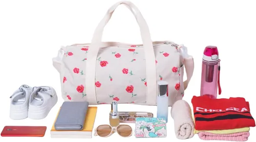 Vista 2 de Bolsa de lona para gimnasio, deportes, mujeres y niñas, bolsa de viaje de entrenamiento para fin de semana con compartimento para zapatos y bolsillo