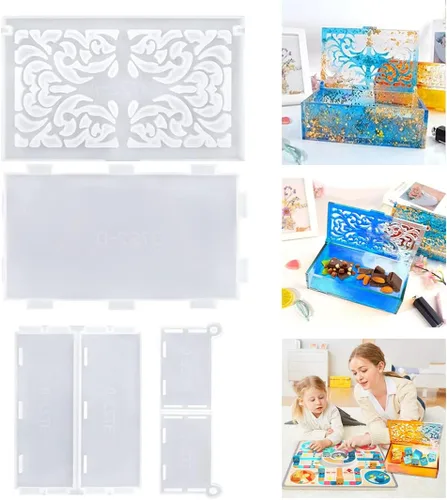 Vista 8 de Caja de almacenamiento, molde de resina, molde rectangular con tapas, funda de resina epoxi para hacer joyas, lápices, maquillaje, organizador
