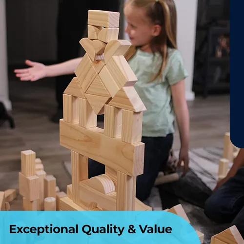 Vista 3 de Bloques de construcción estándar para niños pequeños con bandeja de almacenamiento (64 piezas) bloques de madera lijada para niños, aprendizaje