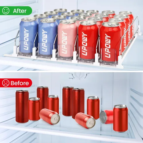 Vista 2 de Organizador de bebidas para refrigerador, dispensador de latas de soda, dispensador de nevera para refrigerador, 5 filas y 20 latas de 12.2 pulgadas