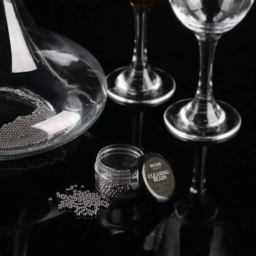 Vista 6 de Ecooe 1000 bolas de limpieza reutilizables para decantador de vino, acero inoxidable, botella de vidrio, jarra y jarrón