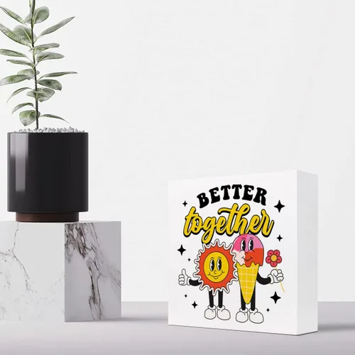 Vista 5 de Better Together - Cartel de madera de verano para el hogar, dormitorio, oficina, granja, estantería, decoración de escritorio de pared