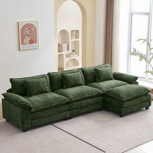 Vista 15 de Oprisen Sofá Seccional Modular, Cómodo Cloud Couch Sofá Seccional, Sofá Cama de Chenilla con Asiento Profundo con Almohadas Decorativas para Sala