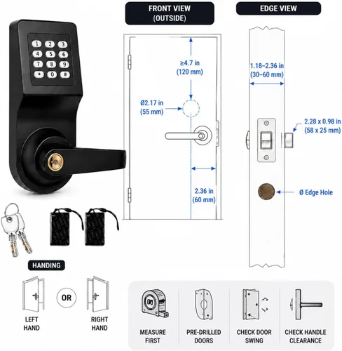 Vista 6 de Hicarer Paquete de 1 cerradura de puerta con teclado comercial con asa Negro mate