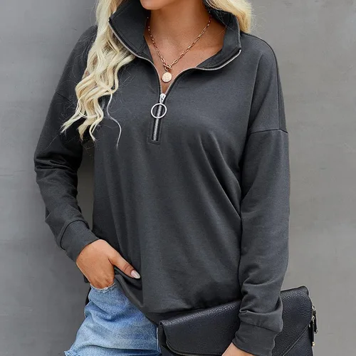 Vista 3 de GIANTHONG Sudadera de gran tamaño para mujer, media cremallera, casual, holgada, de manga larga, con estampado de moda, ropa Y2K