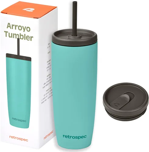 Vista 17 de Retrospec Arroyo - Vaso térmico de acero inoxidable con tapa y pajita, reutilizable, aislado y reutilizable, taza de viaje para café helado, vasos