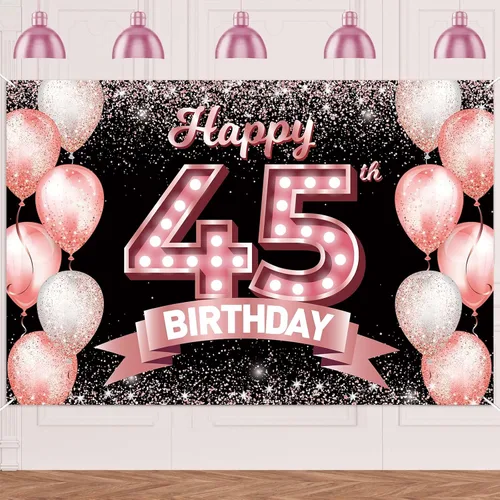 Vista 18 de Cartel de feliz cumpleaños décimo oro rosa, telón de fondo, saludos a 10 años, globos de confeti, decoración temática para niñas de 10 años
