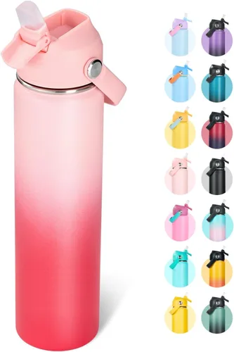 Vista 16 de Fijinhom Botella de agua aislada de acero inoxidable de 18 oz, de boca ancha, de doble pared, con vacío, con pajita de silicona, a prueba de sudor