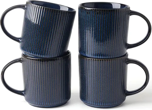 Vista 49 de famiware Juego de 4 tazas de café de 12 onzas, tazas de cerámica con asa Negro (Star-Black)