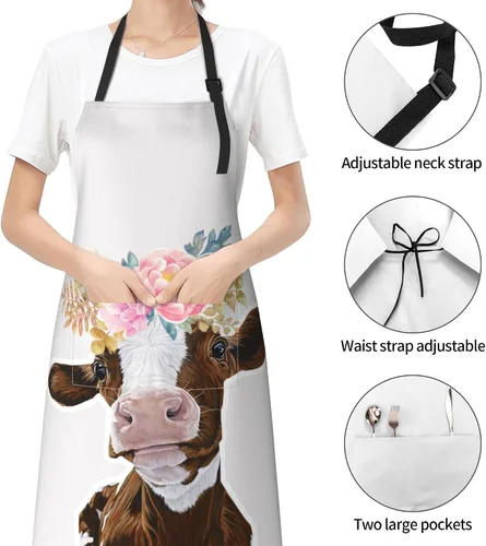 Vista 5 de Delantal de cocina de chef impermeable con bolsillos para adultos, delantales de cocina para barbacoa, regalos personalizados para hornear