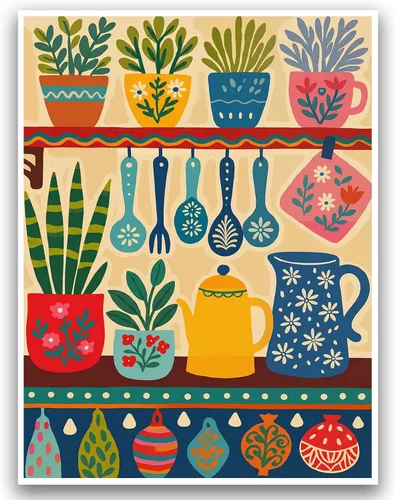 Vista 17 de Juego de 3 pósteres florales retro, imágenes de flores coloridas, póster moderno y colorido de arte de pared botánico bohemio de mediados de siglo