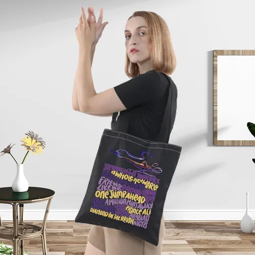 Vista 5 de LEVLO Aladdin Bolsa de lona musical Jasmine Broadway para fanáticos musicales, regalo de lámpara genio, bolsa reutilizable