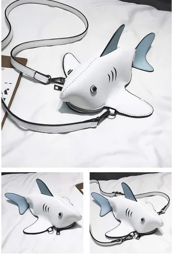 Vista 4 de QZUnique Bolso de hombro de tiburón de dinosaurio para mujer, diseño de animales 3D, con cremallera, bolso cruzado tipo mensajero para niña