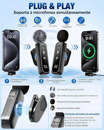 Vista 2 de Kit de vlogging para iPhone/Android, TikTok YouTube Kit de inicio para grabación de video con micrófono inalámbrico magnético, trípode de cámara