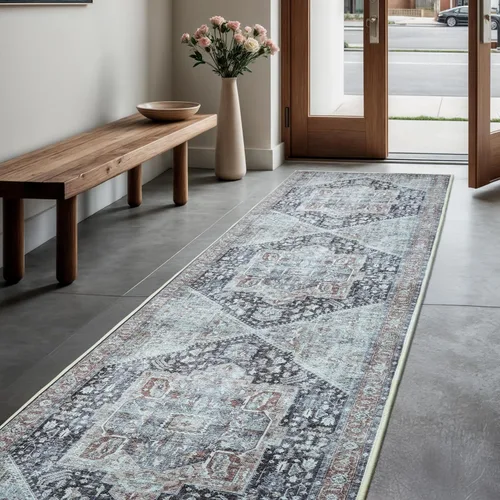 Vista 121 de GLN Rugs Bohemian - Troy - Alfombra de felpilla lavable a máquina, bohemio, lavable, antideslizante, alfombra de área de felpilla de pelo bajo