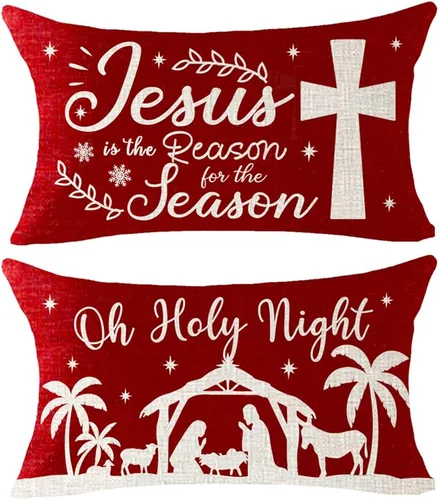 Vista 7 de ITFRO Juego de 2 fundas de almohada de algodón y lino, decoración de Navidad, decoración de pinos, árboles de pino, plantas del bosque, funda