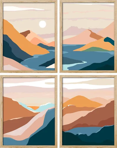 Vista 148 de SIGNWIN Marco de arte de pared de jirafa de safari africano, juego de 4 impresiones coloridas de paisaje, decoración de pared de naturaleza