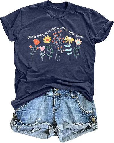 Vista 10 de Camisetas para profesores de ABCD para mujer, camiseta de manga corta para B-Negro
