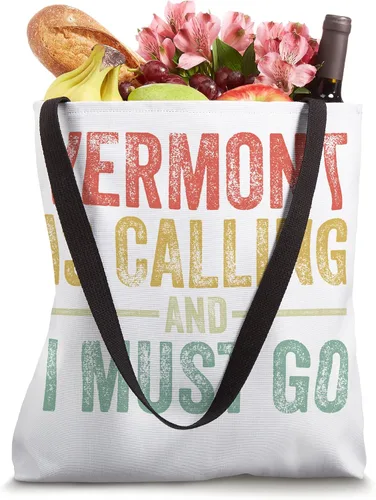 Vista 4 de Vermont is Calling and I Must Go Funny Home State Vintage Tote Bag