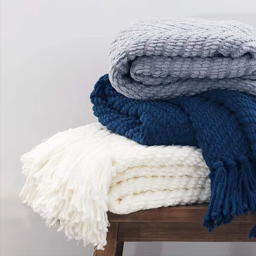 Vista 9 de Bedsure - Mantas de punto tejidas de chenilla gruesa texturizada para sofá - Manta decorativa boho súper suave y cálida con borlas para cama, sofá