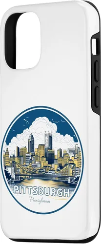 Vista 2 de Carcasa de acero para iPhone 14 Pittsburgh Downtown High Rise Building City Skyline