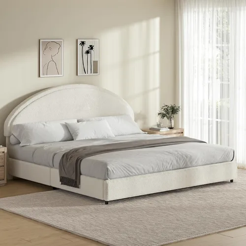 Vista 10 de REVOMINCA Estructura de cama Full Boucle con cabecera redonda, color gris