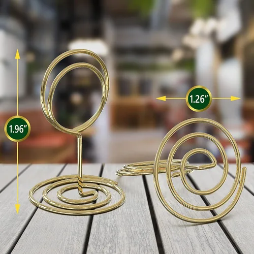 Vista 5 de Paquete de 10 soportes dorados para números de mesa para letreros, soportes de fotos para mesas, soporte para fotos para mesas, mini soportes