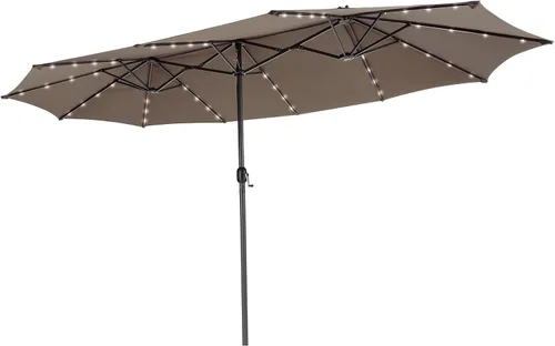 Vista 20 de Tangkula Sombrilla solar de patio de 13 pies, sombrilla de doble cara extra grande para mesa de mercado al aire libre con 36 luces LED, mango
