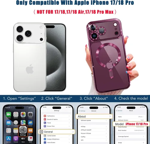 Vista 2 de Misscase Funda magnética transparente para iPhone 18 Pro con protector de pantalla de privacidad, protector de lente de cámara, funda magnética Rojo