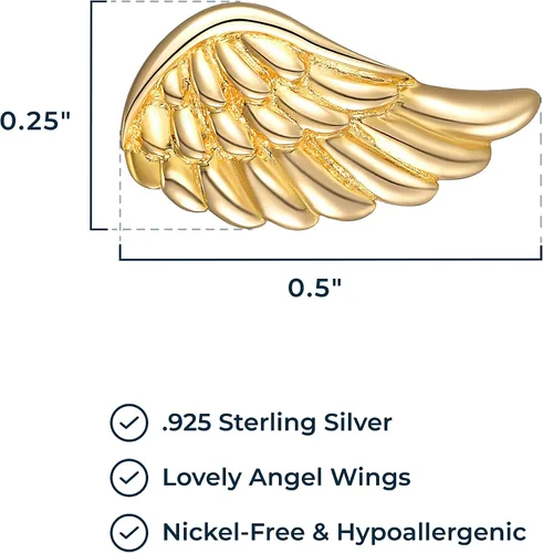 Vista 3 de Morgan & Paige Rhodium 14K Rose Gold 18K Yellow Gold Plated 925 Sterling Silver Angel Wing Stud Earrings Hypoallergenic Adorned for Women