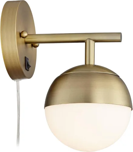 Vista 6 de 360 Lighting Luna - Juego de 2 lámparas de pared modernas de mediados de siglo con enchufes inteligentes de latón enchufable de 5 1/2 pulgadas