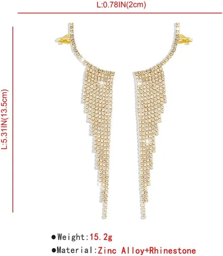 Vista 5 de Jumwrit Aretes de borla de diamantes de imitación para mujeres y niñas (negro)