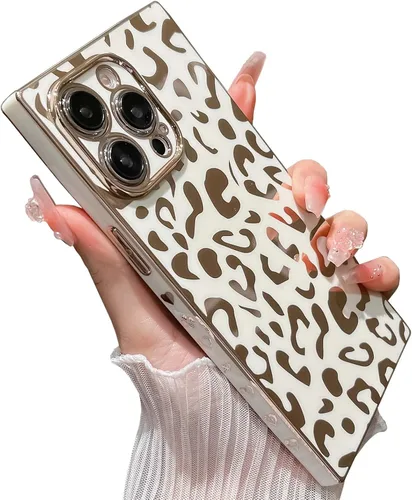 Vista 11 de Elegante Compatible con iPhone 12 Funda de Borde Rectangular, Lindo Patrón de Leopardo de Lujo Funda con Plateado Protector de Cámara TPU Suave A