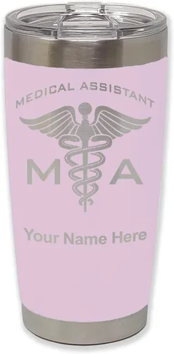 Vista 25 de LaserGram Taza aislada al vacío de 20 onzas, asistente médico MA, grabado personalizado incluido (negro)