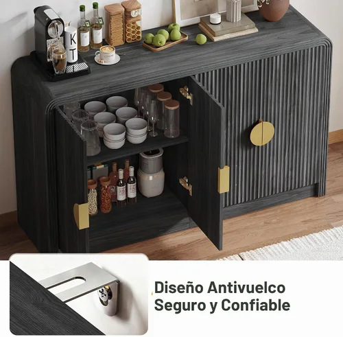 Vista 5 de Decofy Aparador de buffet acanalado de 55 pulgadas con almacenamiento, gabinete de buffet moderno de mediados de siglo con estantes ajustables