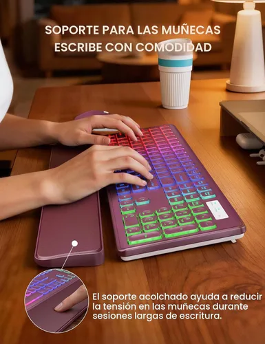 Vista 3 de Wireless Keyboard and Mouse Combo, RGB Backlit, Wirst Rest, Rechargeable