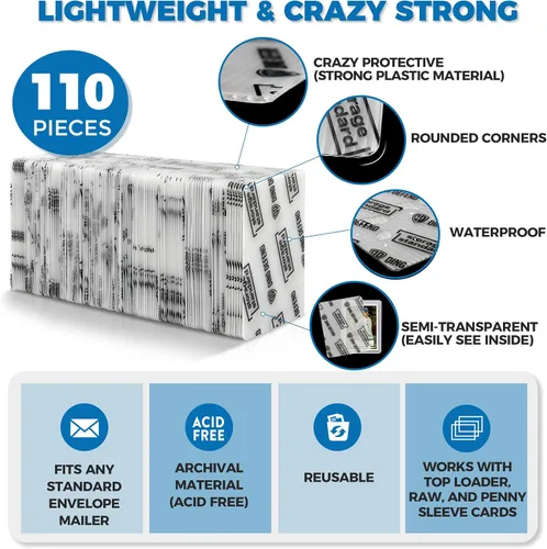 Vista 3 de Protectores de envío de tarjetas coleccionables – Insertos de plástico ultra fuertes de primera calidad – Paquete de 110 – 3.5 x 4.5 pulgadas Blanco