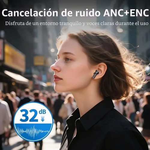Vista 3 de Auriculares inalámbricos, auriculares Bluetooth 5.4 de 100 horas, ENC+ ANC con cancelación de ruido, control táctil, auriculares Bluetooth