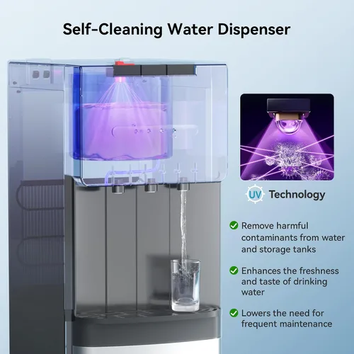 Vista 3 de EUHOMY Dispensador de enfriador de agua de carga inferior autolimpiante, 3 temperaturas (frío, cálido, caliente), bloqueo de seguridad para niños