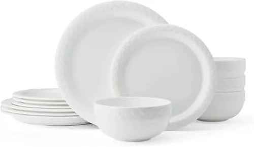 Vista 14 de Mikasa Bentlee Bone China - Juego de vajilla ligera de 12 piezas resistente a las astillas, servicio para 4, color blanco